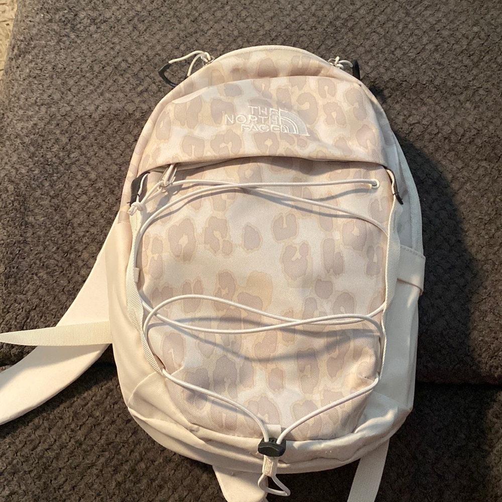 cream leopard mini north face backpack